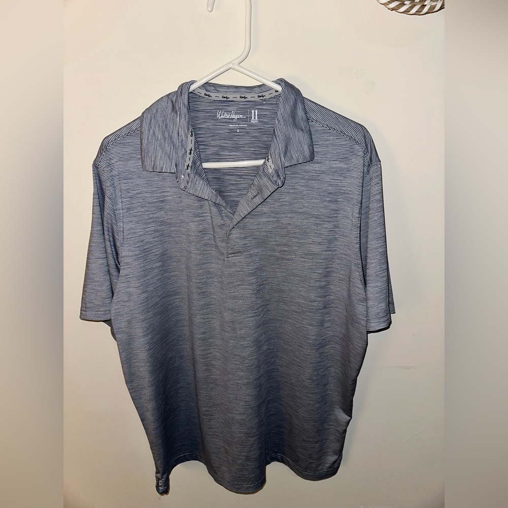 Walter Hagen L Blue/White Horizontal Striped Polo Shirt